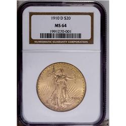 1910-D $20 MS64 NGC. A moderately available Denver iss