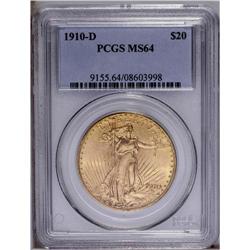 1910-D $20 MS64 PCGS. Sharply struck, with honey-gold