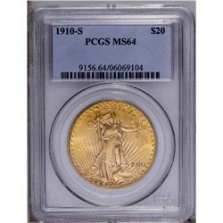 1910-S $20 MS64 PCGS. Boldly struck and lustrous, with