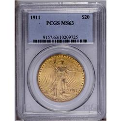 1911 $20 MS63 PCGS. Honey-gold patina overlays slightl
