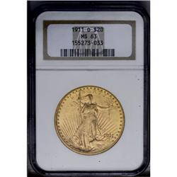 1911-D $20 MS63 NGC.From The Steve Glenn Collection.