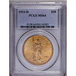 1911-D $20 MS64 PCGS. Variegated mint-green and red-or