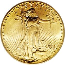 1911-D $20 MS66 PCGS. A remarkably preserved example t