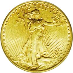 1913-S $20 AU58 ICG. Slight highpoint rub on each side