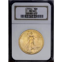 1914 $20 MS62 NGC. Apricot shades adorn the central ob