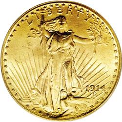 1914 $20 MS64 PCGS. Frosty yellow-gold surfaces with j