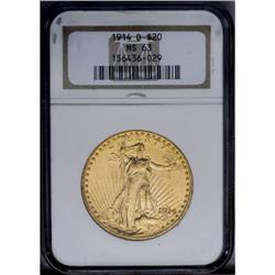 1914-D $20 MS63 NGC.From The Steve Glenn Collection.