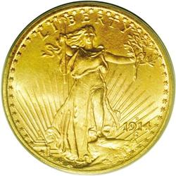 1914-S $20 MS65 PCGS. A dazzling two-toned appearance