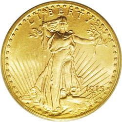 1915 $20 MS64 PCGS. A scarcely encountered P-mint from