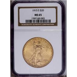 1915-S $20 MS65 NGC. Finely granular surfaces display
