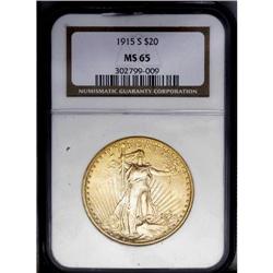 1915-S $20 MS65 NGC. The elegant design features are c