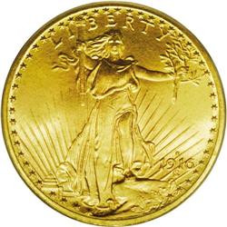 1916-S $20 MS66 PCGS. A delectable Premium Gem strikin