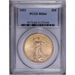 1922 $20 MS64 PCGS. Pleasing luster emanates from peac