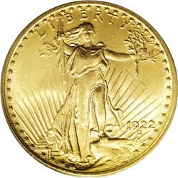 1922 $20 MS65 PCGS. This Gem shows pretty greenish-gol