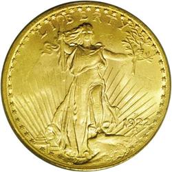 1922-S $20 MS62 PCGS. Very well struck for this condit