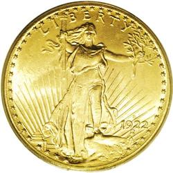 1922-S $20 MS64 PCGS. An elusive issue at the near-Gem