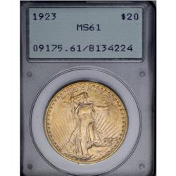 1923 $20 MS61 PCGS. Variegated shades of rose and oran