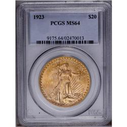 1923 $20 MS64 PCGS. Slight doubling is seen in the dat