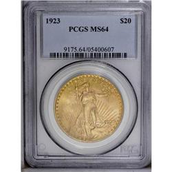 1923 $20 MS64 PCGS. Deep apricot-gold patination bathe