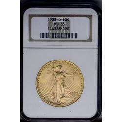 1923-D $20 MS63 NGC.From The Steve Glenn Collection.