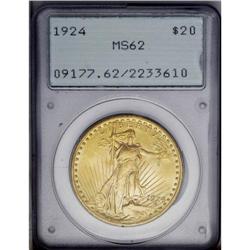 1924 $20 MS62 PCGS. A beautiful canary-gold double eag
