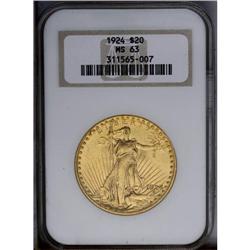 1924 $20 MS63 NGC. Struck in bright yellow-gold with a
