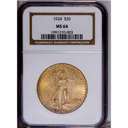 1924 $20 MS64 NGC. Lime and rose tints enrich this unu