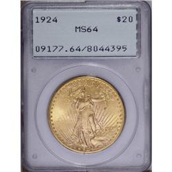 1924 $20 MS64 PCGS. Yellow-gold surfaces display a few