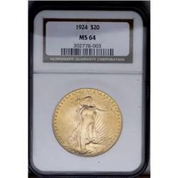 1924 $20 MS64 NGC. At first glance, this lustrous apri