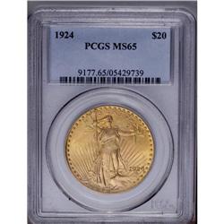 1924 $20 MS65 PCGS. Peach-gold and mint-green toning a