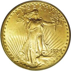 1924 $20 MS66 PCGS. Beautifully frosted with nary a di