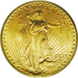 1925-D $20 MS62 PCGS. Despite a mintage approaching 3
