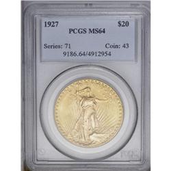 1927 $20 MS64 PCGS. This olive-gold double eagle has s