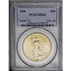 1928 $20 MS64 PCGS. Lightly marked on the obverse, but