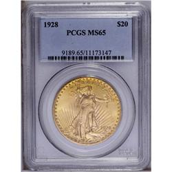 1928 $20 MS65 PCGS. Well struck and fully lustrous, wi