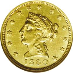 1860 $2 1/2 Clark, Gruber & Co. Quarter Eagle MS62 NGC