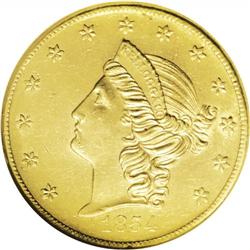 1854 $20 Kellogg & Co. Twenty Dollar MS60 NGC. K-1b, R