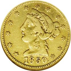 1850 $5 Moffat & Co. Five Dollar VF30 NGC. K-7, R.4. T