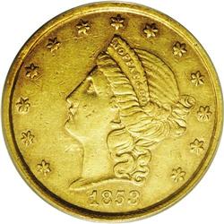 1853 $20 Moffat & Co. Twenty Dollar AU53 PCGS. Kagin-1