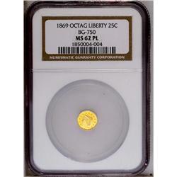 1869 25C Liberty Octagonal 25 Cents, BG-750, R.5, MS62