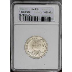 1893 25C Isabella Quarter MS61 ANACS. Vibrant satin sh 1893[25C] Isabella Quarter MS61 ANACS.