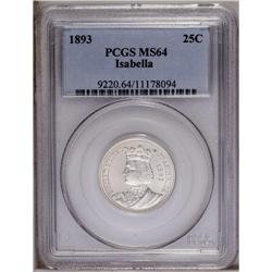 1893 25C Isabella Quarter MS64 PCGS. Satiny luster coa 1893[25C] Isabella Quarter MS64 PCGS.