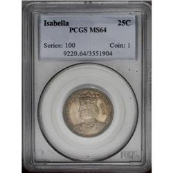 1893 25C Isabella Quarter MS64 PCGS. Golden-brown and 1893[25C] Isabella Quarter MS64 PCGS.
