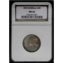 1893 25C Isabella Quarter MS64 NGC. Boldly struck with 1893[25C] Isabella Quarter MS64 NGC.