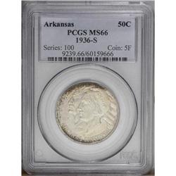 1936-S 50C Arkansas MS66 PCGS. Mottled golden-brown to 1936-S[50C] Arkansas MS66 PCGS.