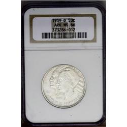 1939-D 50C Arkansas MS66 NGC. Delicate powder-blue and 1939-D[50C] Arkansas MS66 NGC.