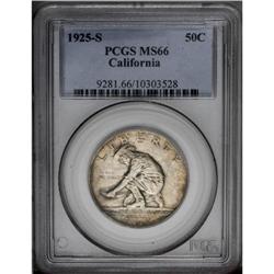1925-S 50C California MS66 PCGS. Virtually mark-free, 1925-S[50C] California MS66 PCGS.