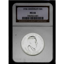 1936 50C Cincinnati MS66 NGC. Bright, nearly untoned s 1936[50C] Cincinnati MS66 NGC.