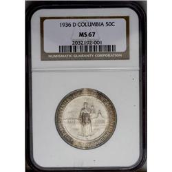 1936-D 50C Columbia MS67 NGC. A wonderful, colorful ex 1936-D[50C] Columbia MS67 NGC.