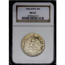 1946 50C Iowa MS67 NGC. Well struck and lustrous, with 1946[50C] Iowa MS67 NGC.